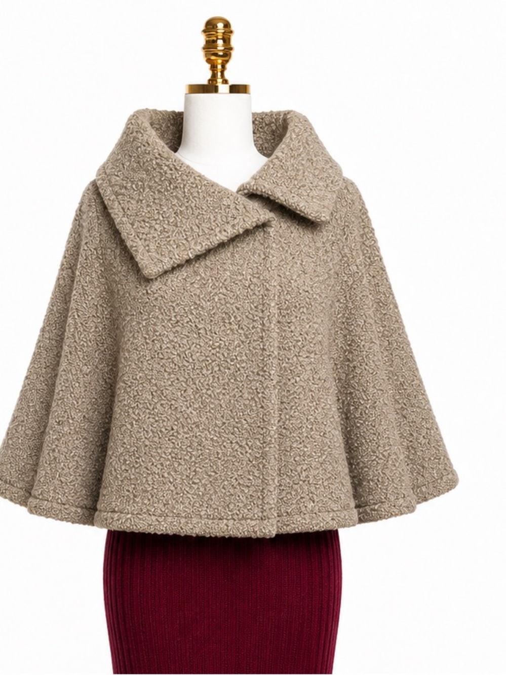 Chelsea & Theodore Bouclé Cape | NWT | M/L | Beige | Shawl Collar